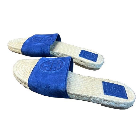 Tory Burch Benton Open Toe Espadrille Slide in Midnight Blue  Suede NWOB Size 5 - Picture 3 of 8
